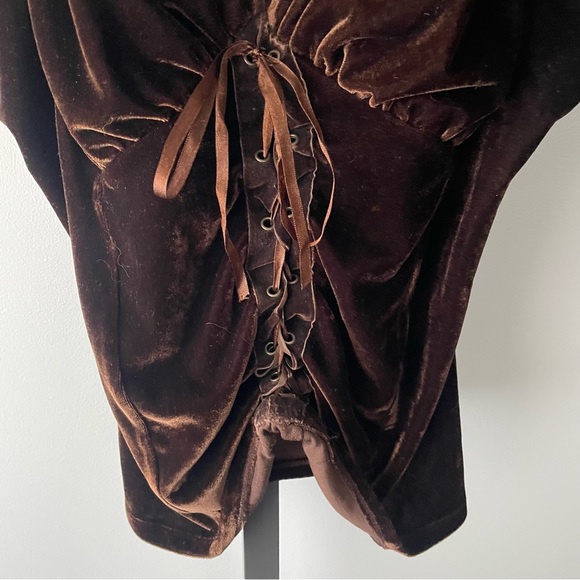Y2K Vintage 725 Originals Velvet Velour Corset Bustier Lace Up Tank Top Brown - Picture 5 of 6